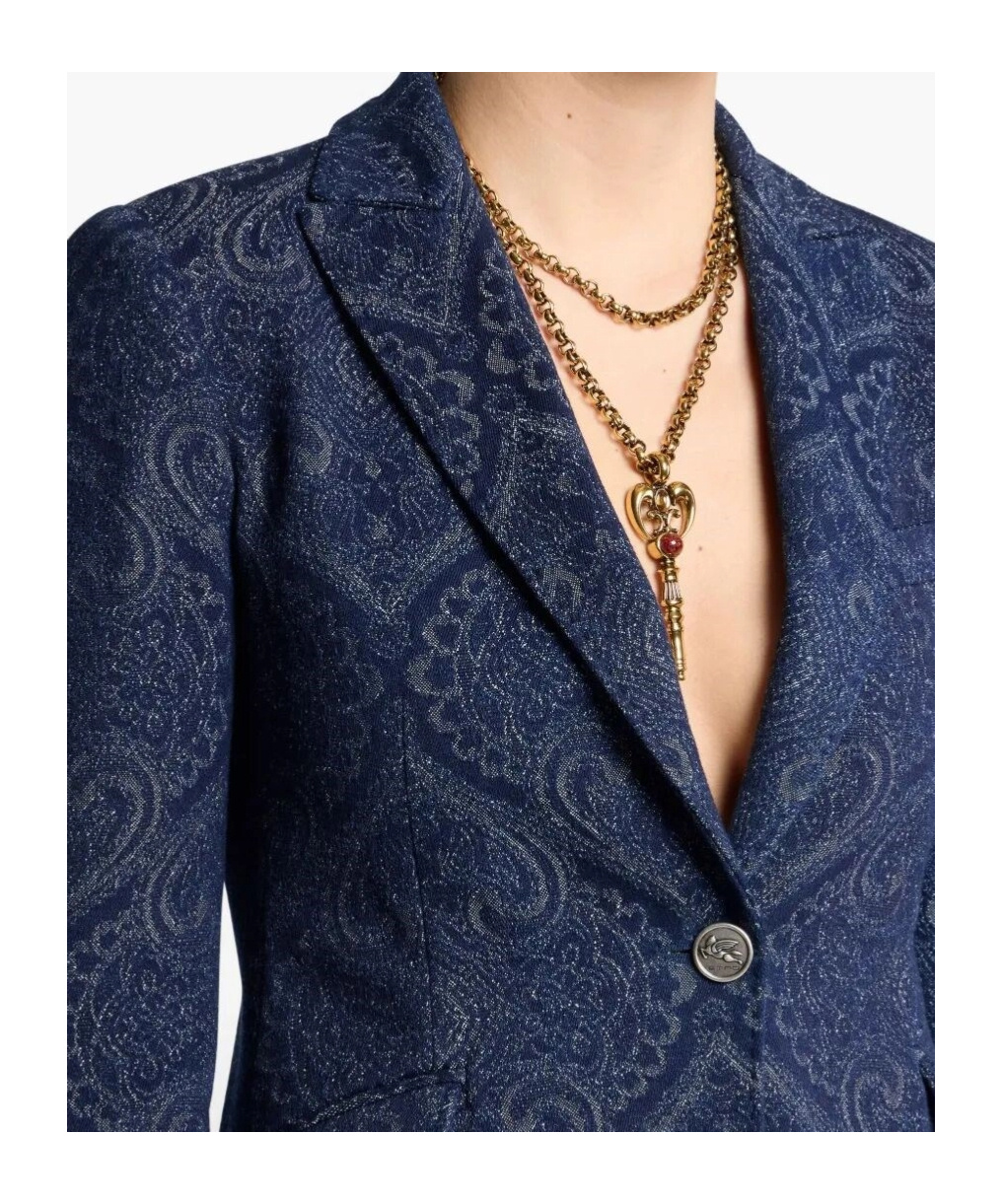 Etro Paisley-print Denim Blazer In Black