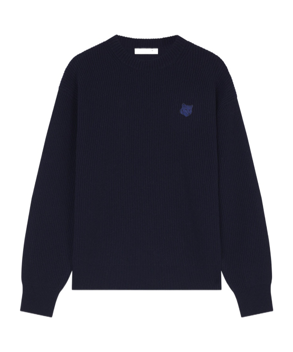 Maison Kitsuné Bold Fox Head Patch Regular Jumper In Lambswool In Black