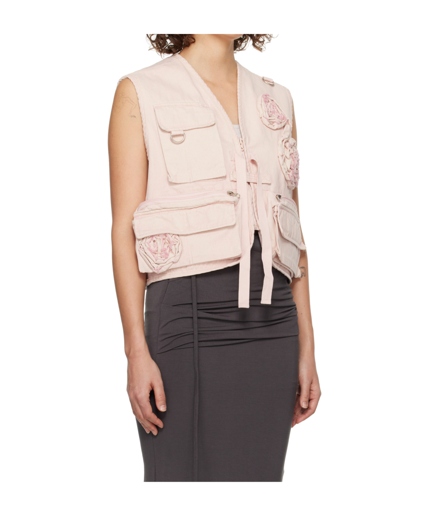 Open Yy Applique Work Vest In Black