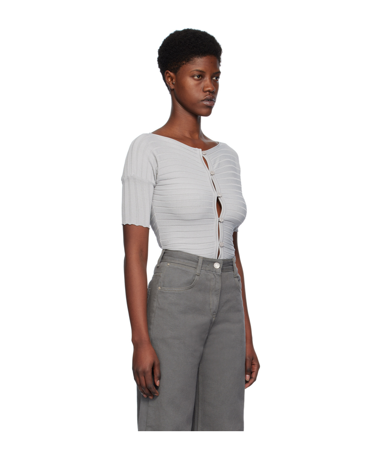 Shop Low Classic Short-sleeved Round-neck Sweater In Gray