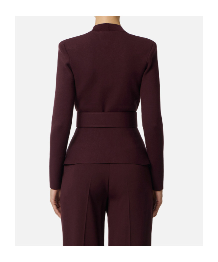 Elisabetta Franchi Tailored Peplum Jacket Belted Waist In Burgundy