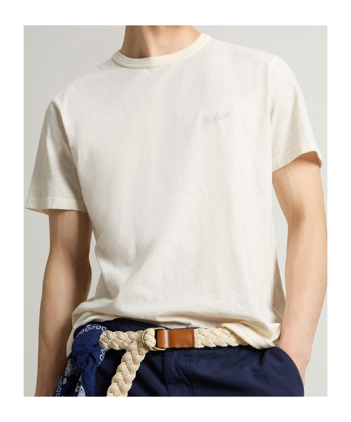 Woolrich Pure Linen T-shirt With Embroidered Logo In White