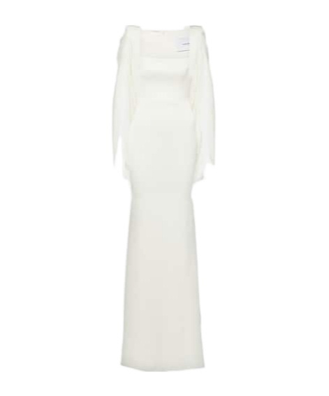 Alex Perry Bridal Portrait Cape-detail Satin Gown In White