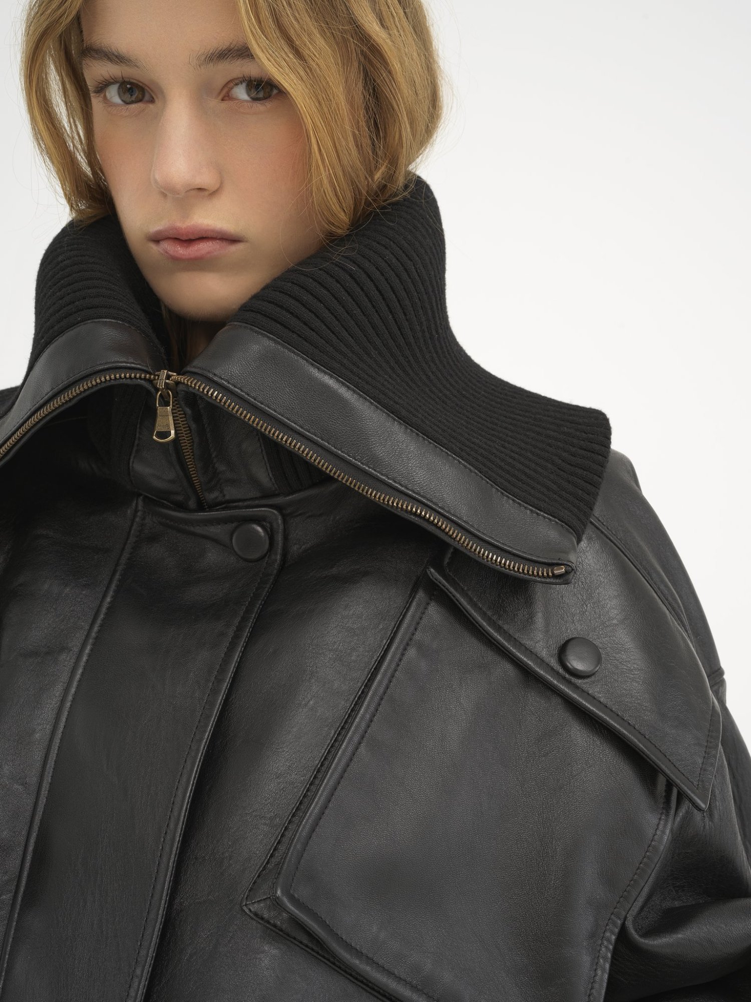 Chloé Ribbed Knit-trimmed Leather Bomber Jacket In Black