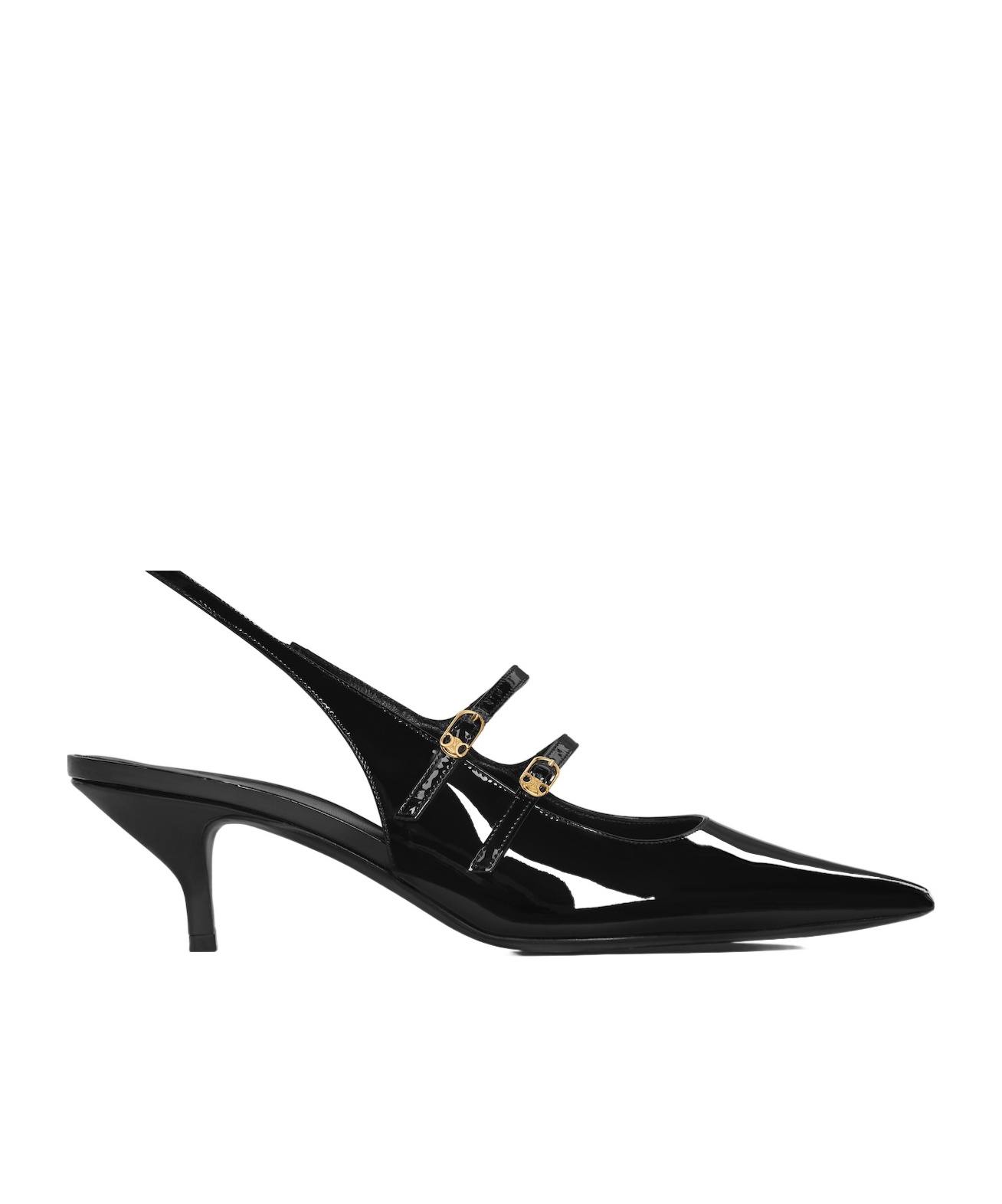 Celine Double Strap Mary Jane Slingback In Patent Calfskin In Black