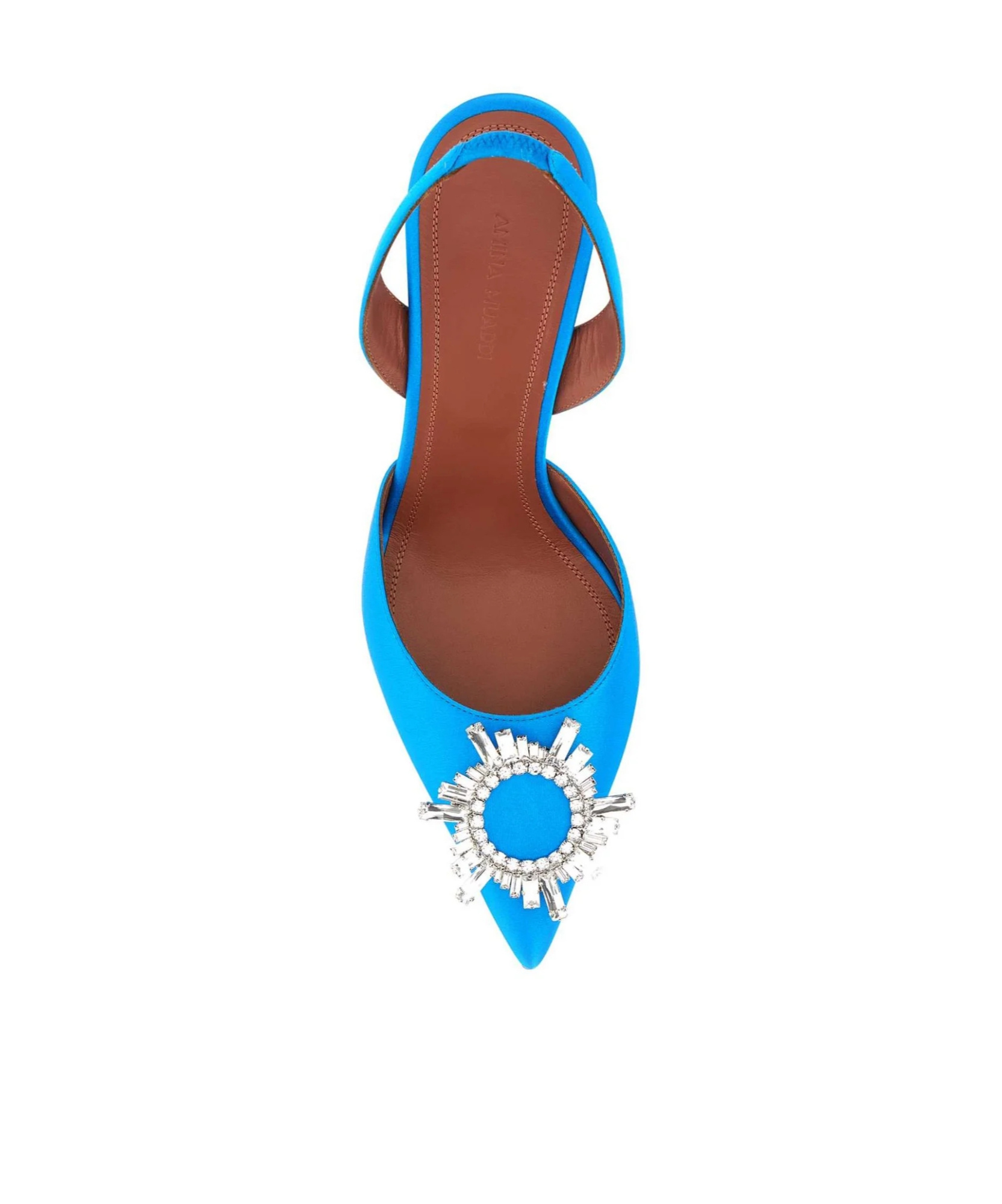 Amina Muaddi Begum Swarovski Crystal-embellished Satin Slingback Pumps In Blue