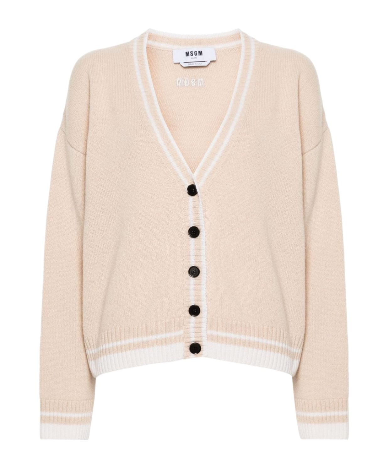 Msgm Embroidered-logo Cardigan In Nude