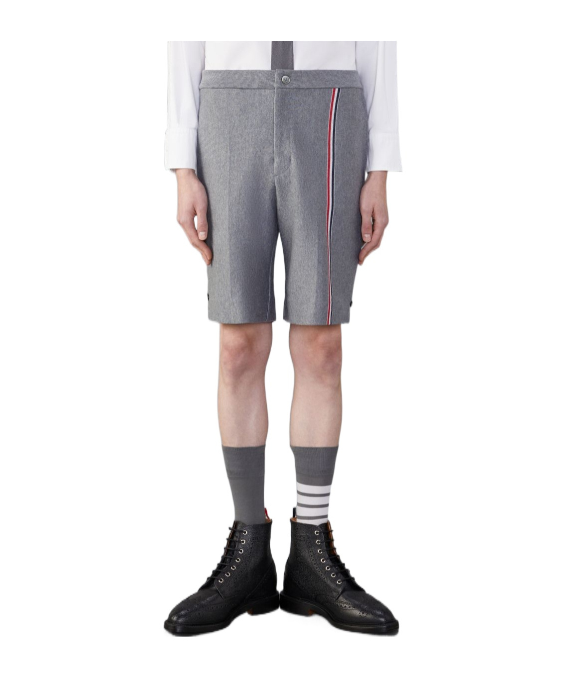 Thom Browne Rwb-stripe Cotton Shorts In Gray
