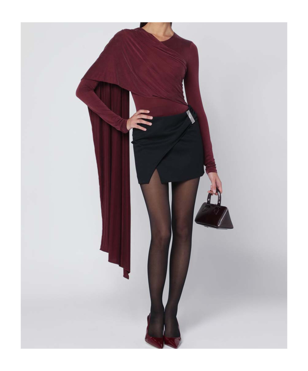 The Andamane Asymmetric Long Sleeve Bodysuit With Draped Detail In Red