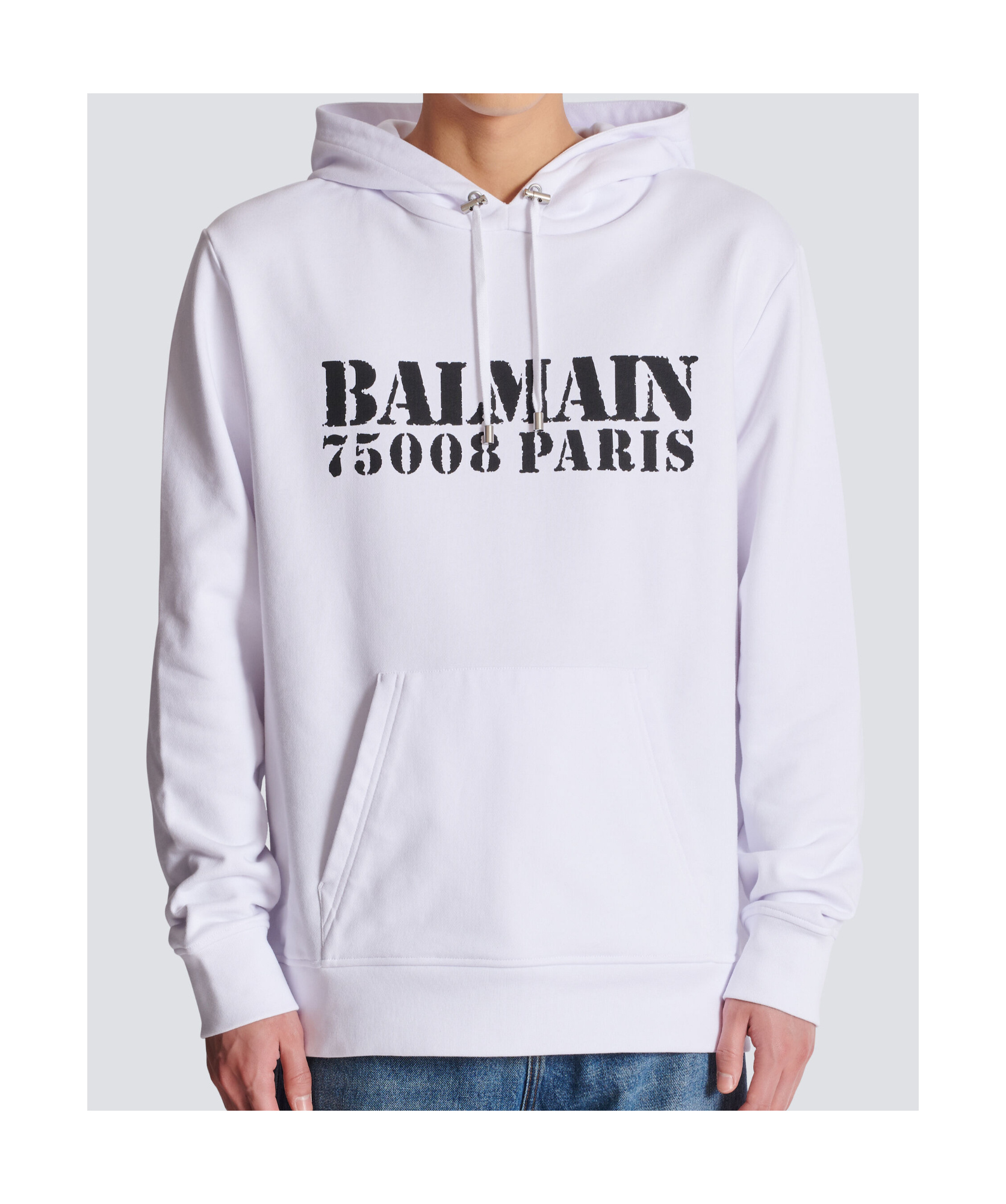 Balmain Contrasting Logo Print Cotton Hoodie In White