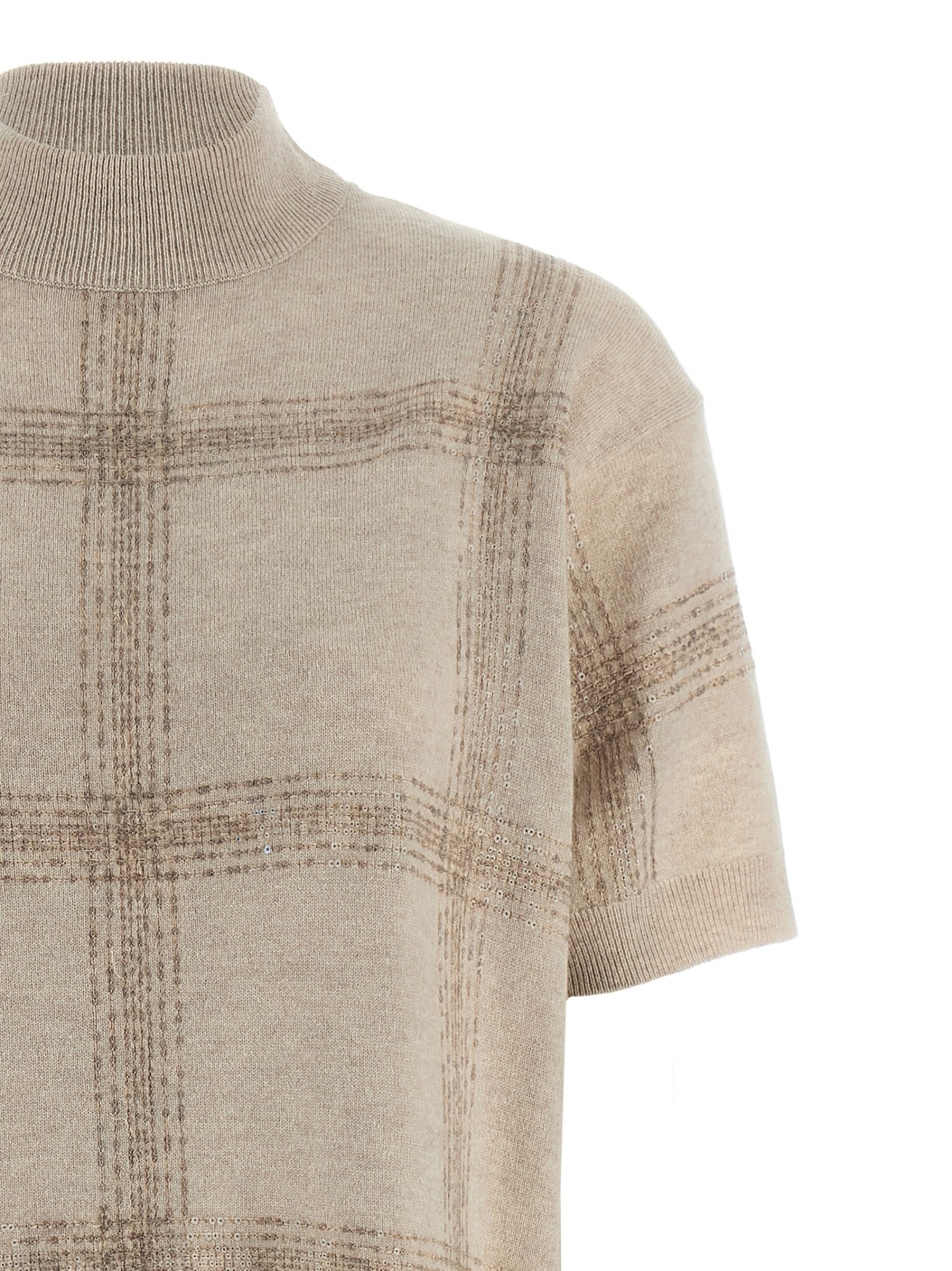 Brunello Cucinelli Knit Dress With Short Sleeves And Collar In Brown