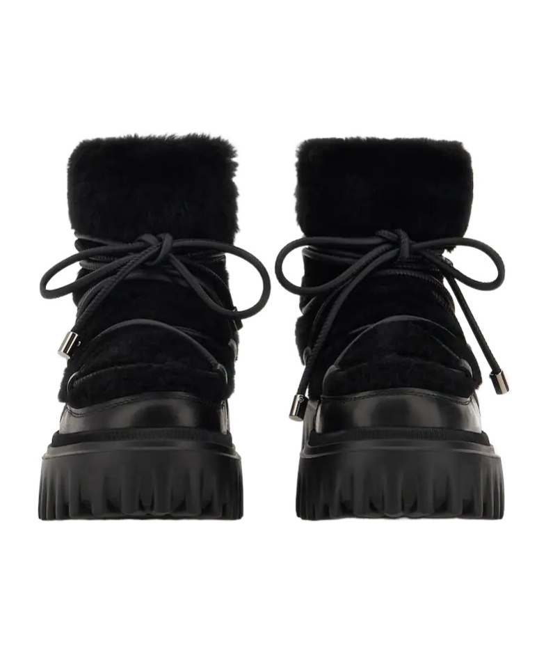 Hogan Fur-trimmed Boots In Black