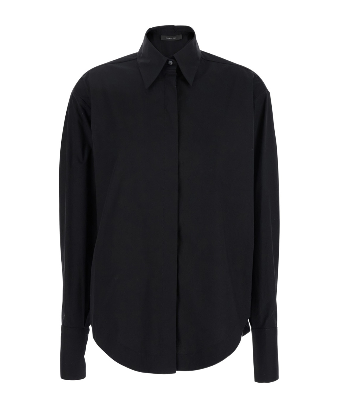 Federica Tosi Black Shirt With Pointed Collar And Metallic Details On The Cuffs In Black
