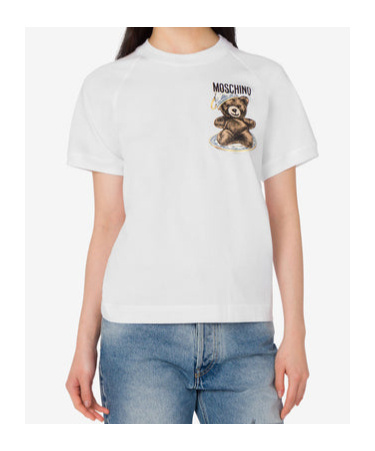 Moschino Cotton Sweater Ribbed Cuffs Hem Teddy Bear Motif In White