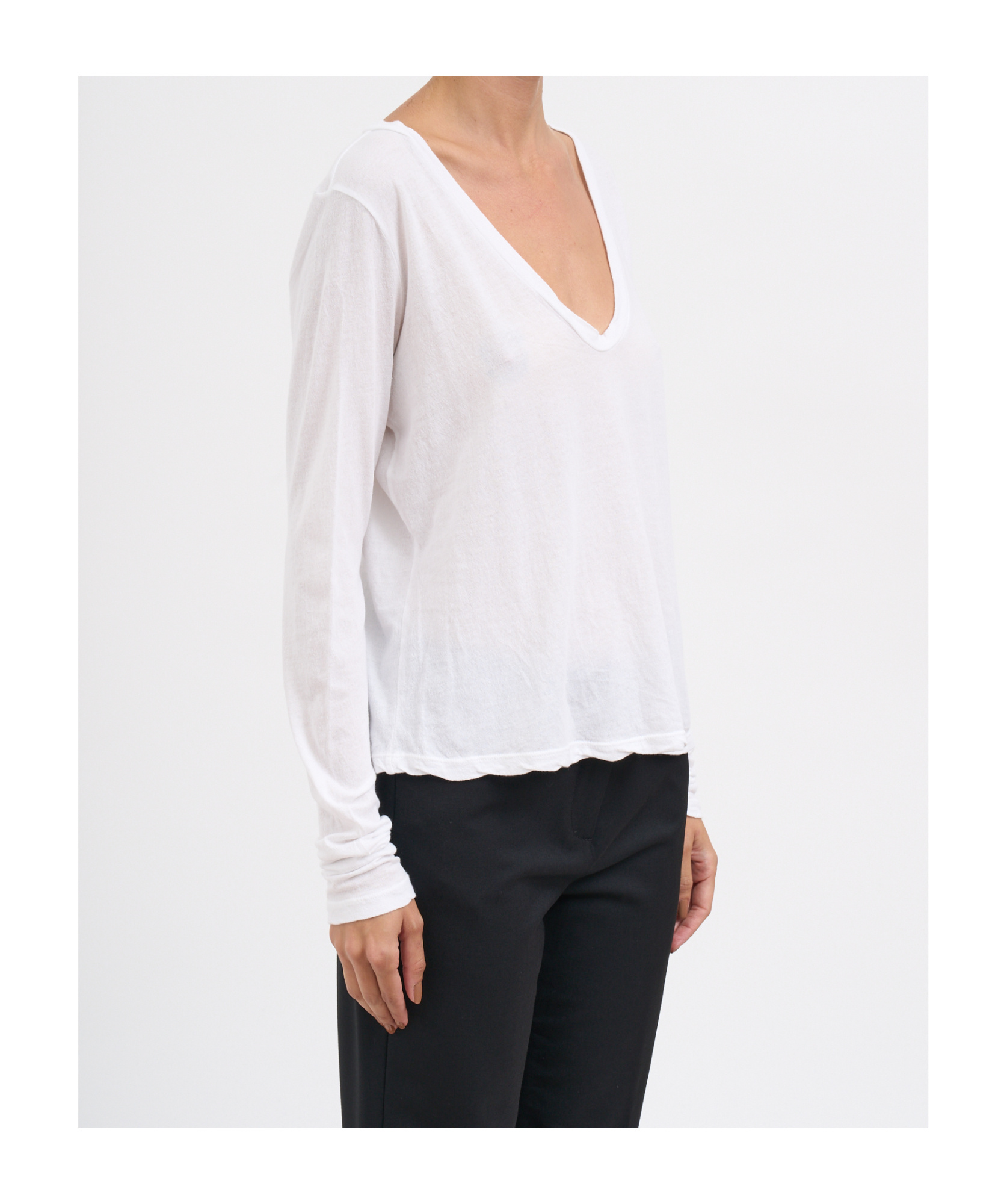 James Perse V-neck Long-sleeved T-shirt In White
