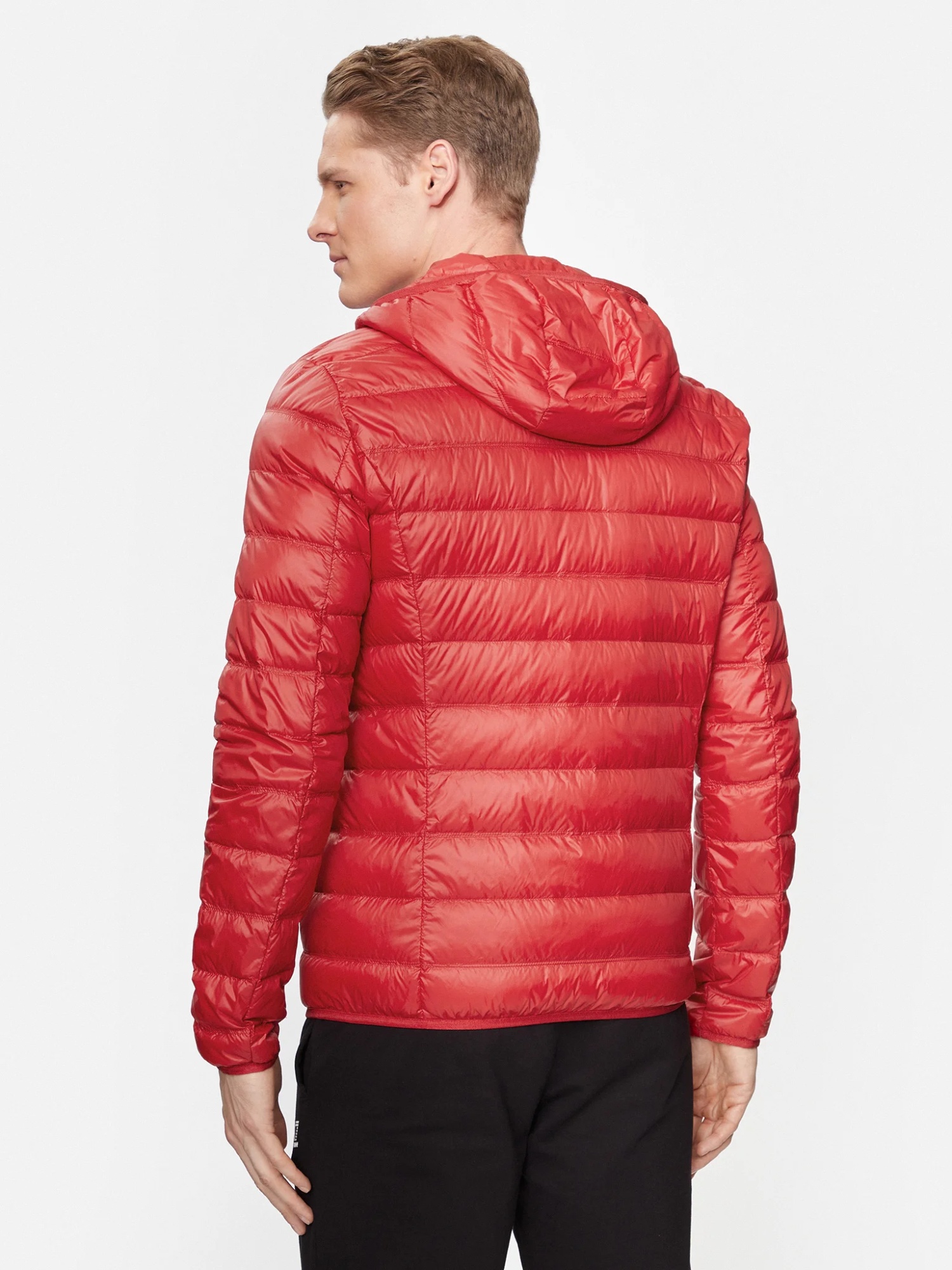 Ea7 Printed Hooded Down Jacket In Red