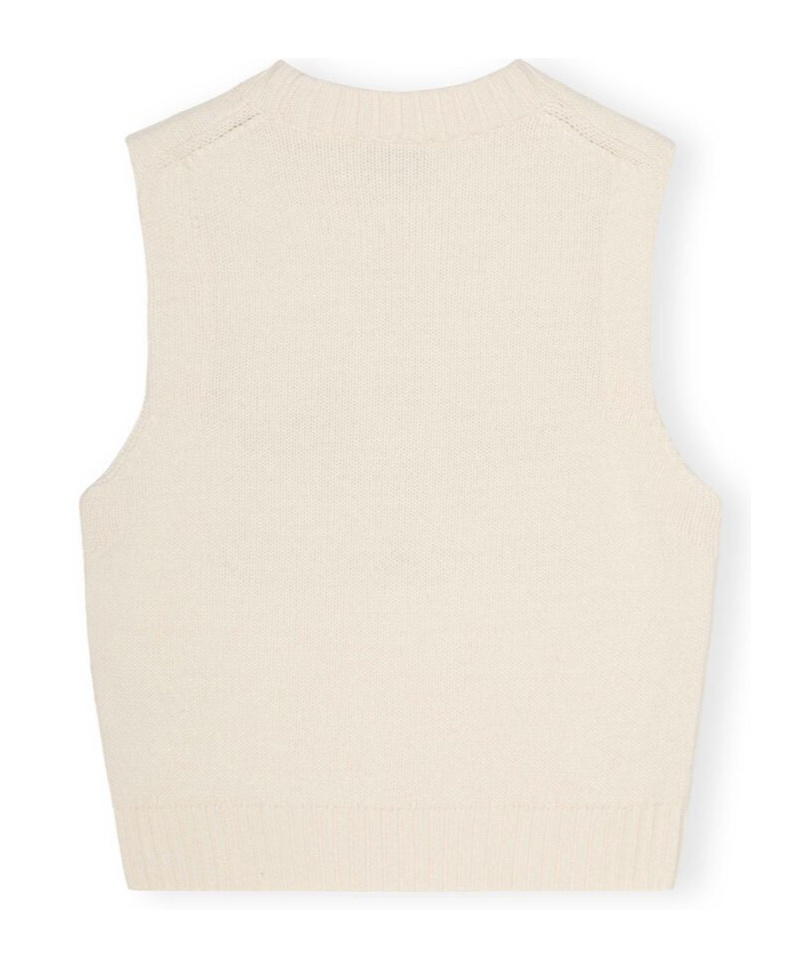 Ganni Beige Recycled Wool Blend Vest With Contrasting Front Logo In White