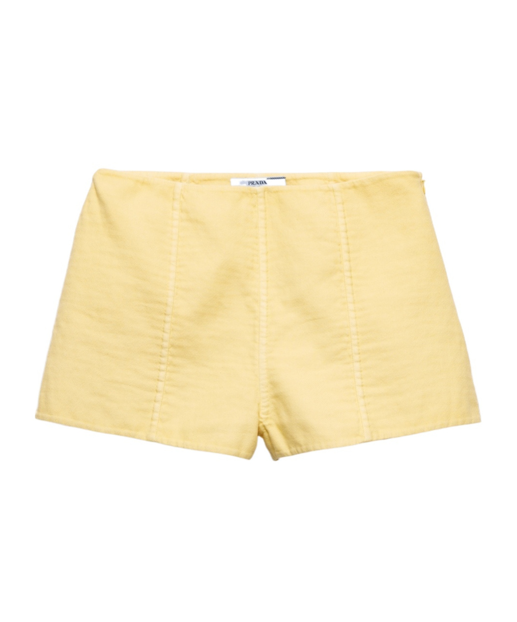 Prada Logo Patch Double Mini Shorts In Yellow