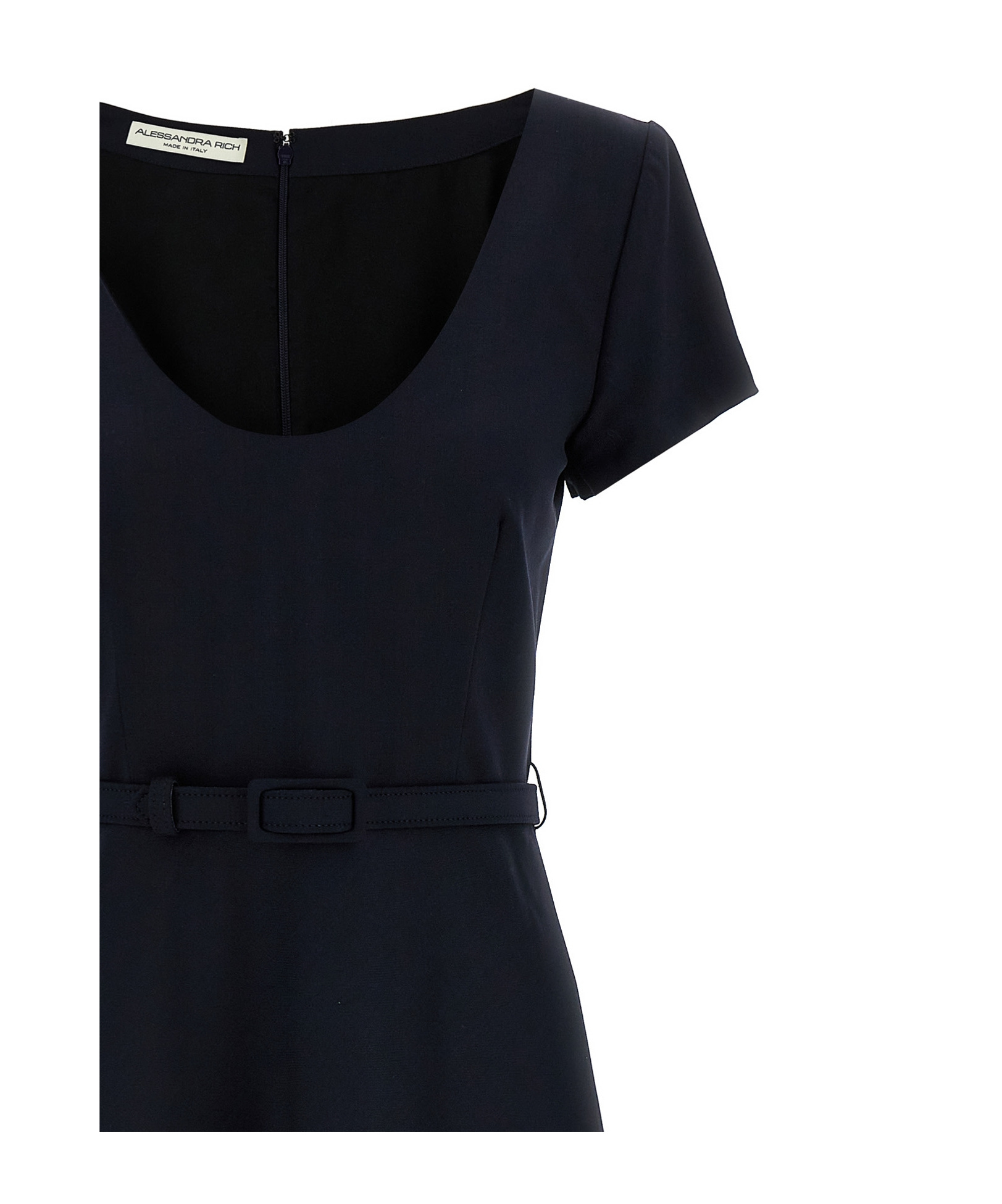 Alessandra Rich Light Wool Midi Dress With Belted Waist In Black