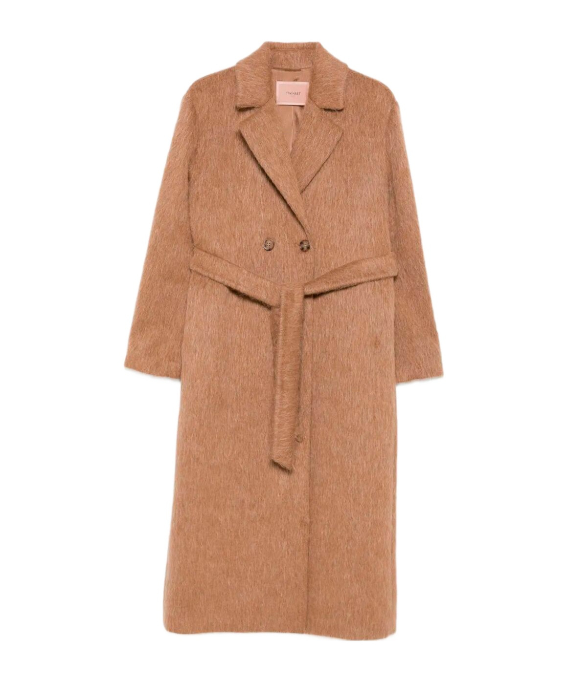 Twinset Double-breasted Belted Coat In Brown