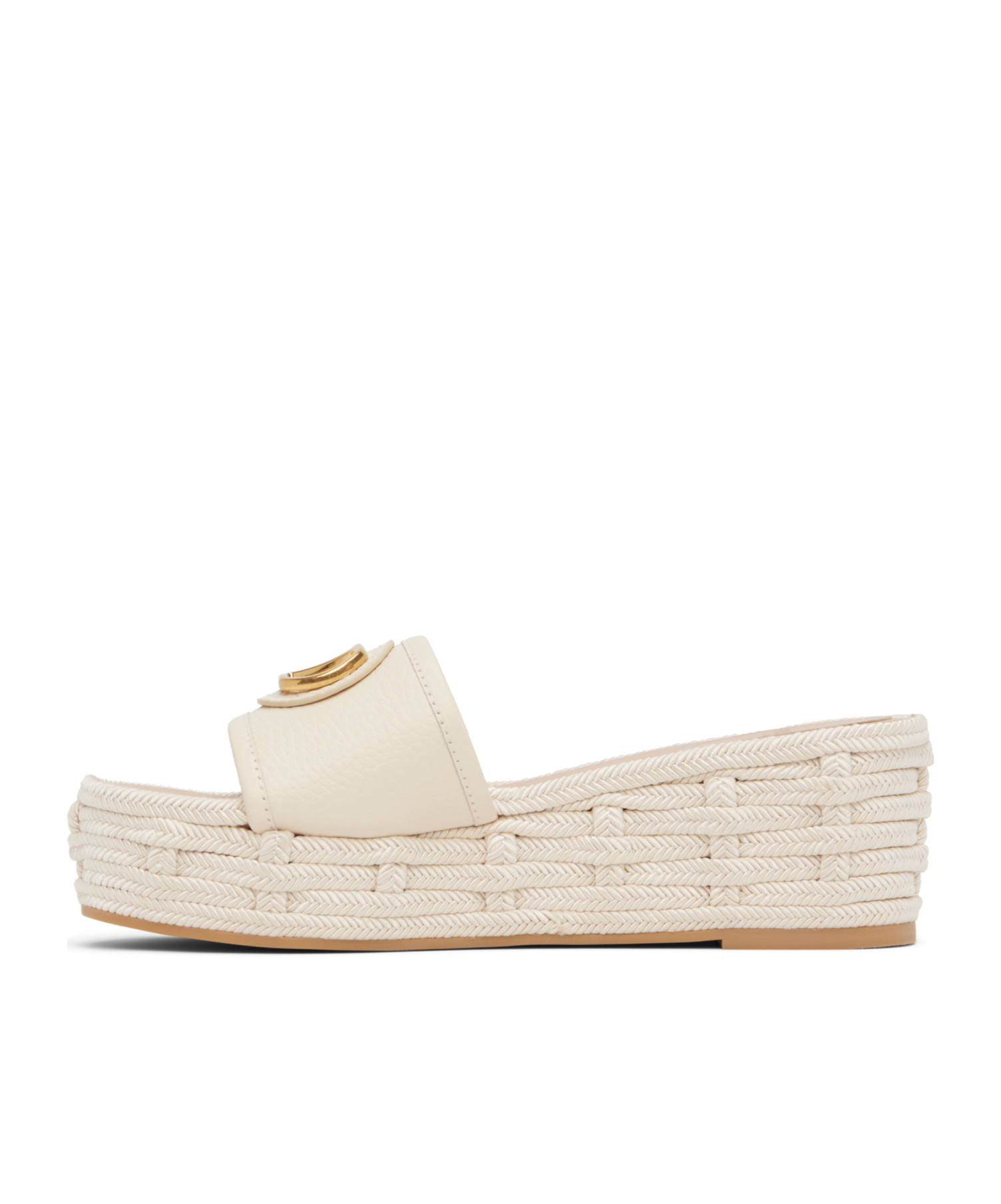 Valentino Leather Vlogo Medallion Platform Espadrilles
