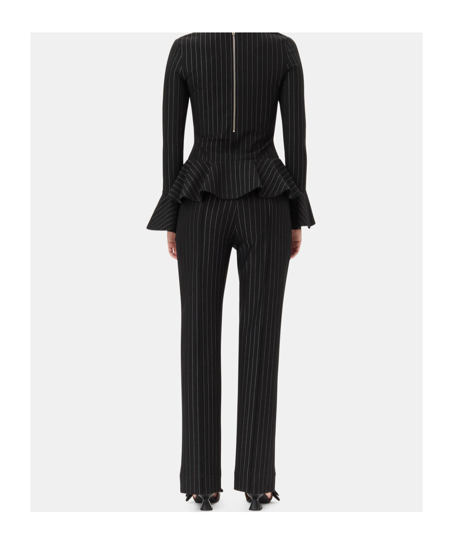 Ganni Striped Mid-rise Trousers In Black