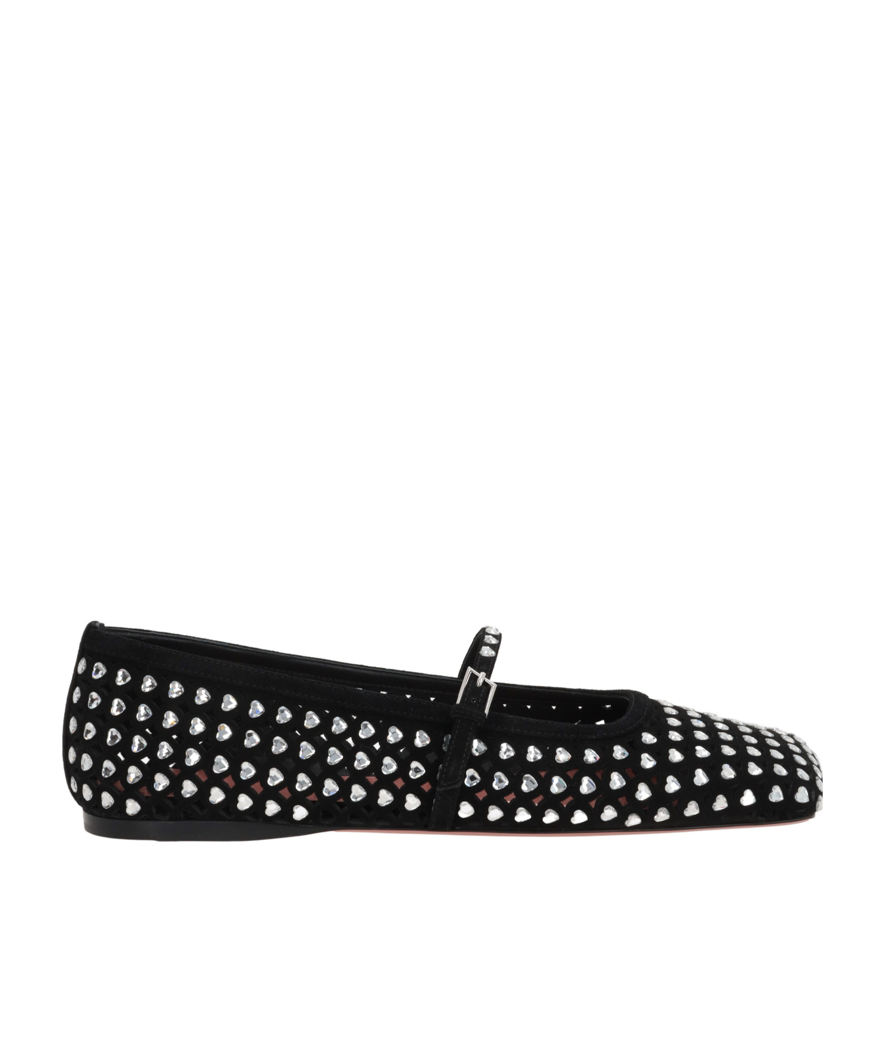 Amina Muaddi Ane Crystal Heart Flat Ane Blawhicry In Black