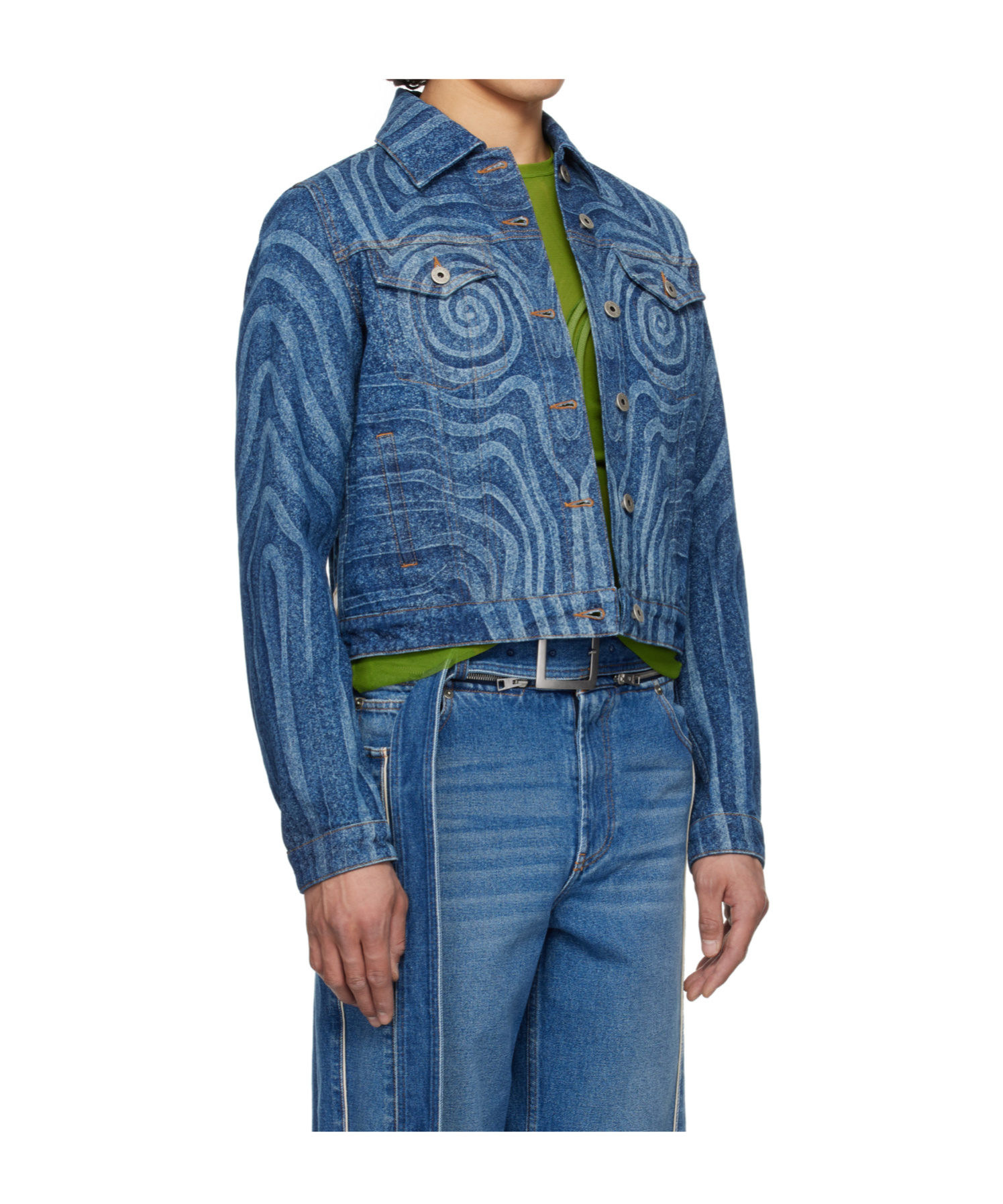 Jean Paul Gaultier Blue Spiral Denim Jacket In Blue