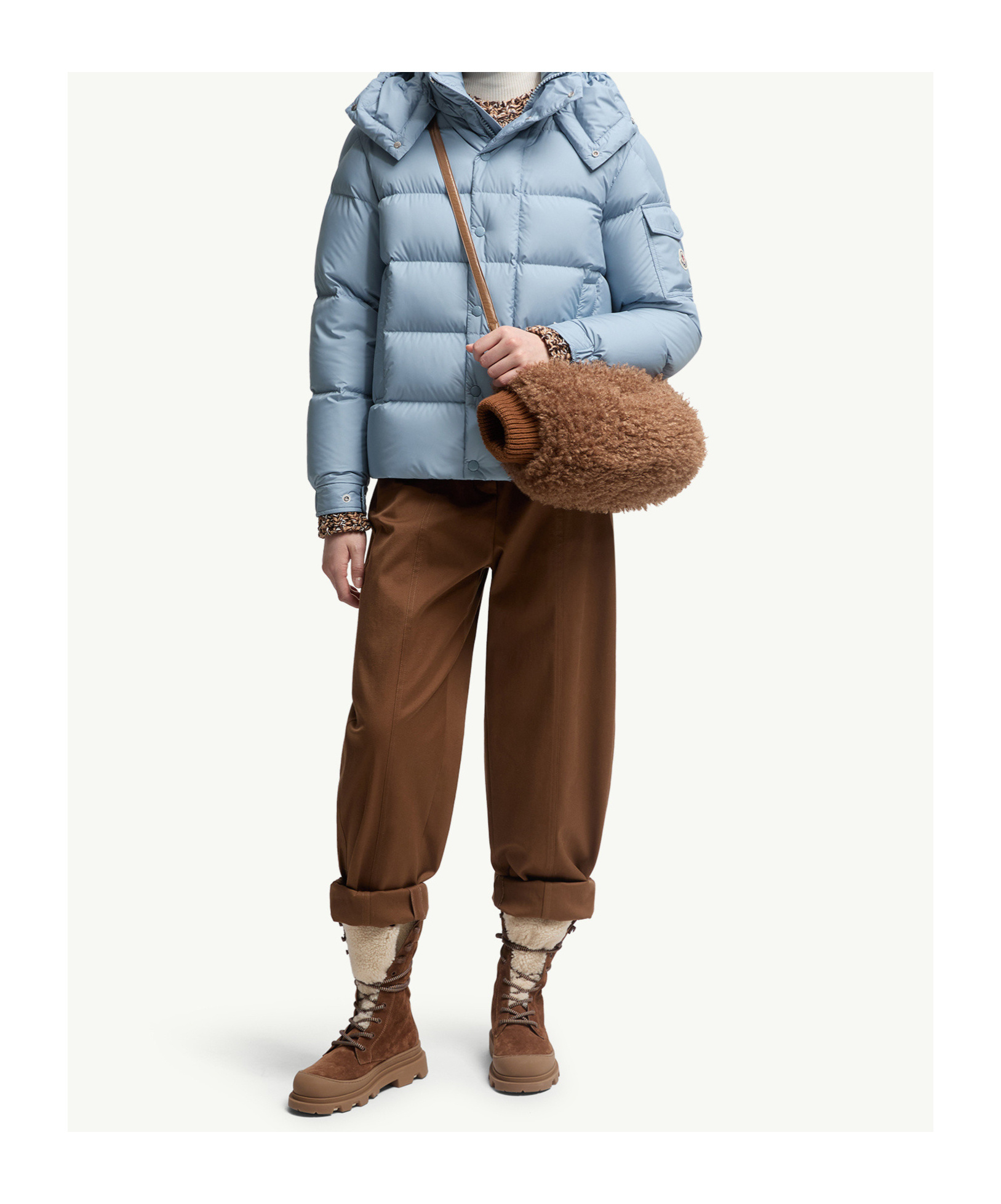 Moncler Long Little Down Jacket With Square Quilting And Hood In Blue