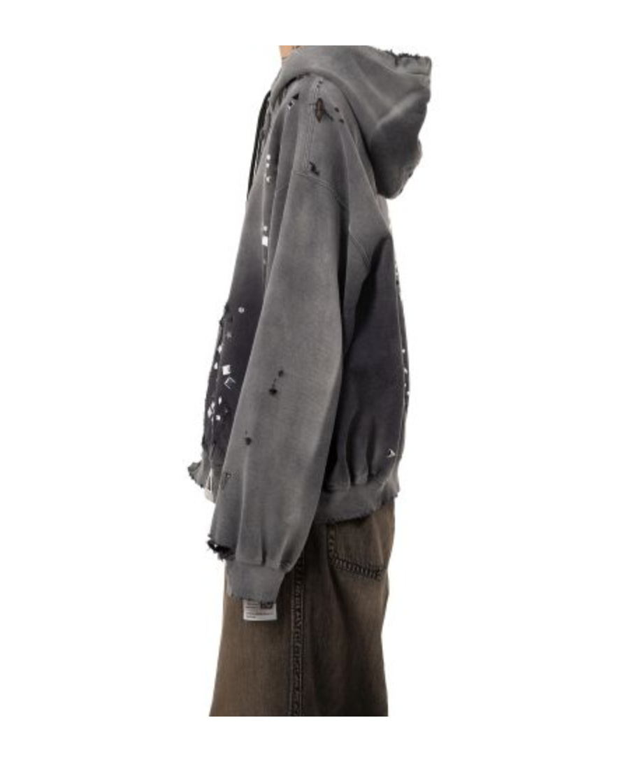 Miharayasuhiro Distressed Embellished Hooded Top In Black