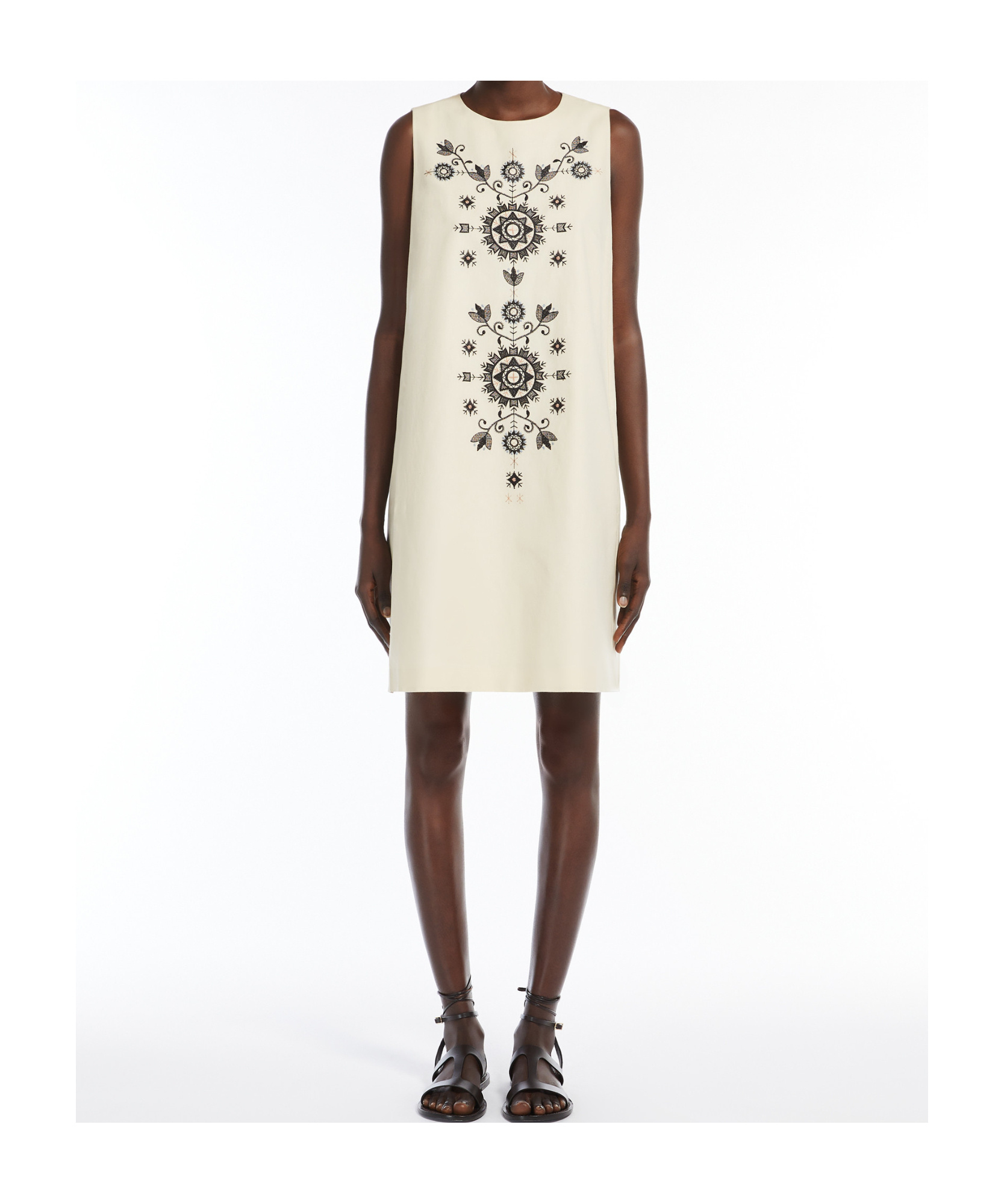 Weekend Max Mara Omens Donald Floral-embroidered Cotton-blend Mini Dress Ivory In White