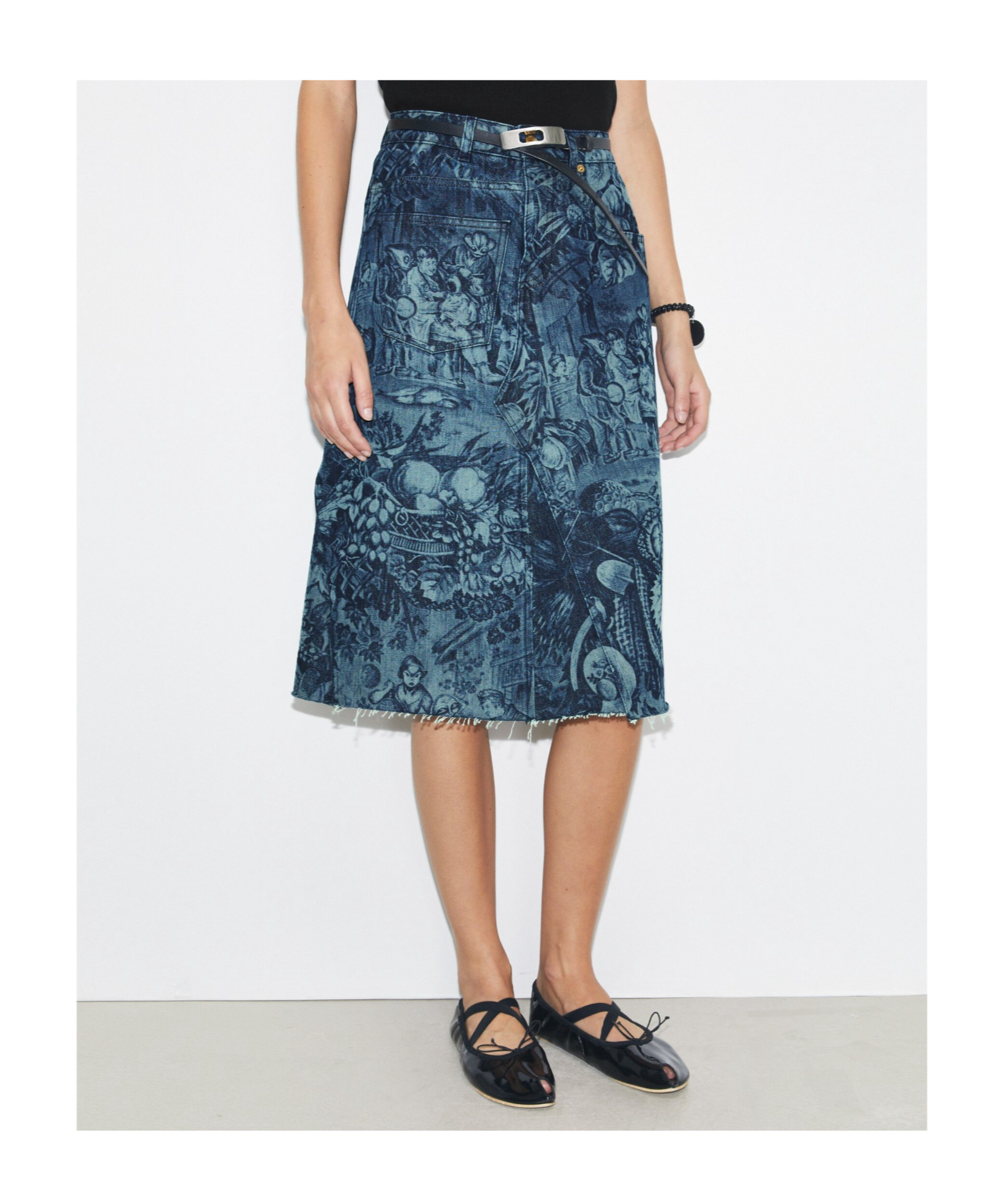 Tory Burch Printed Deconstructed Denim Skirt In Multi