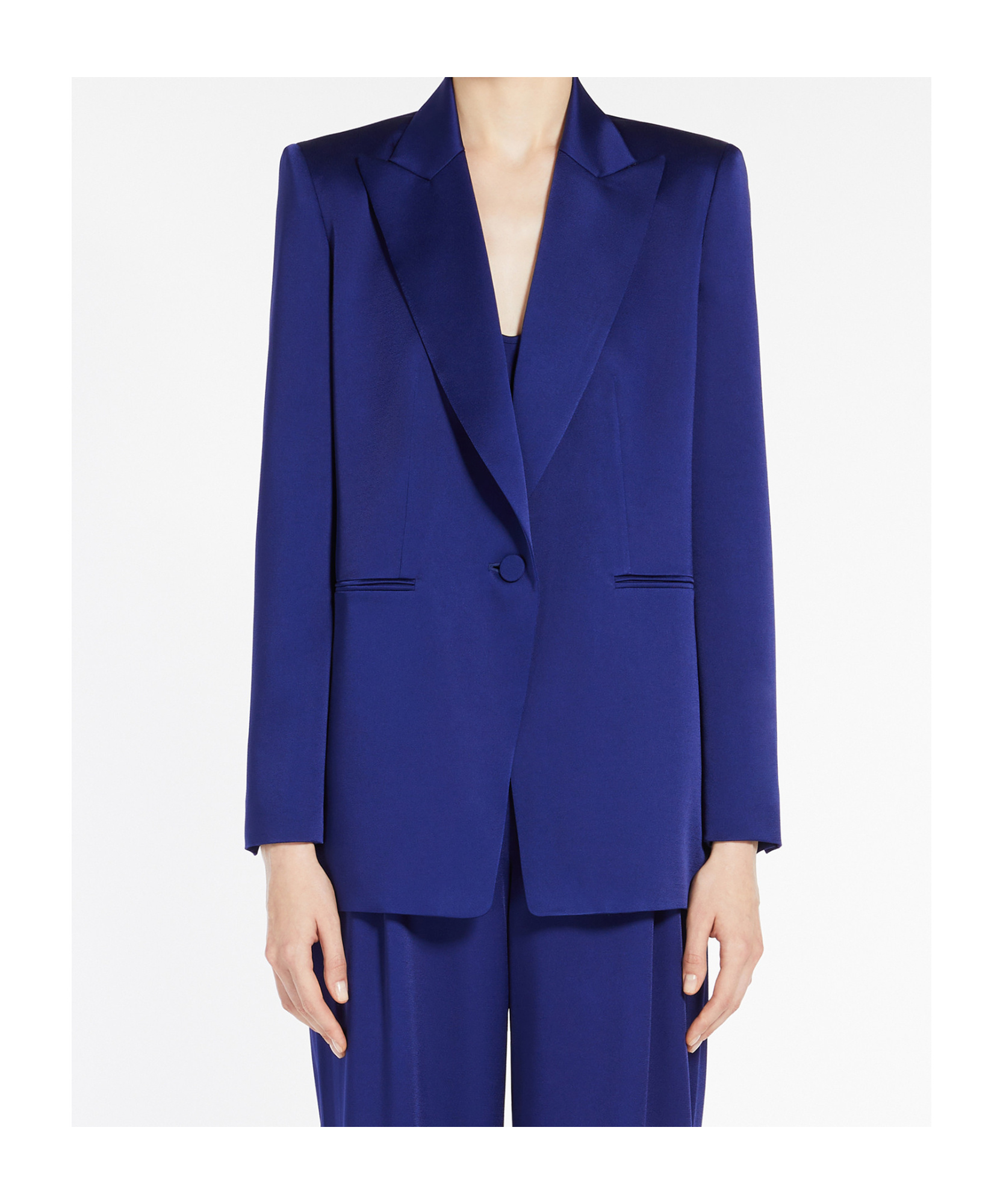 Shop Max Mara Single-breasted Envers Satin Blazer In Blue