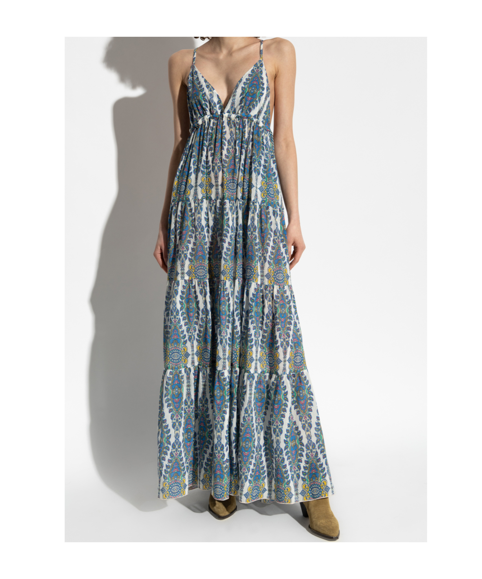 Etro Womens Print On White Base Paisley-print Sleeveless Cotton-silk Woven Midi Dress In Gray