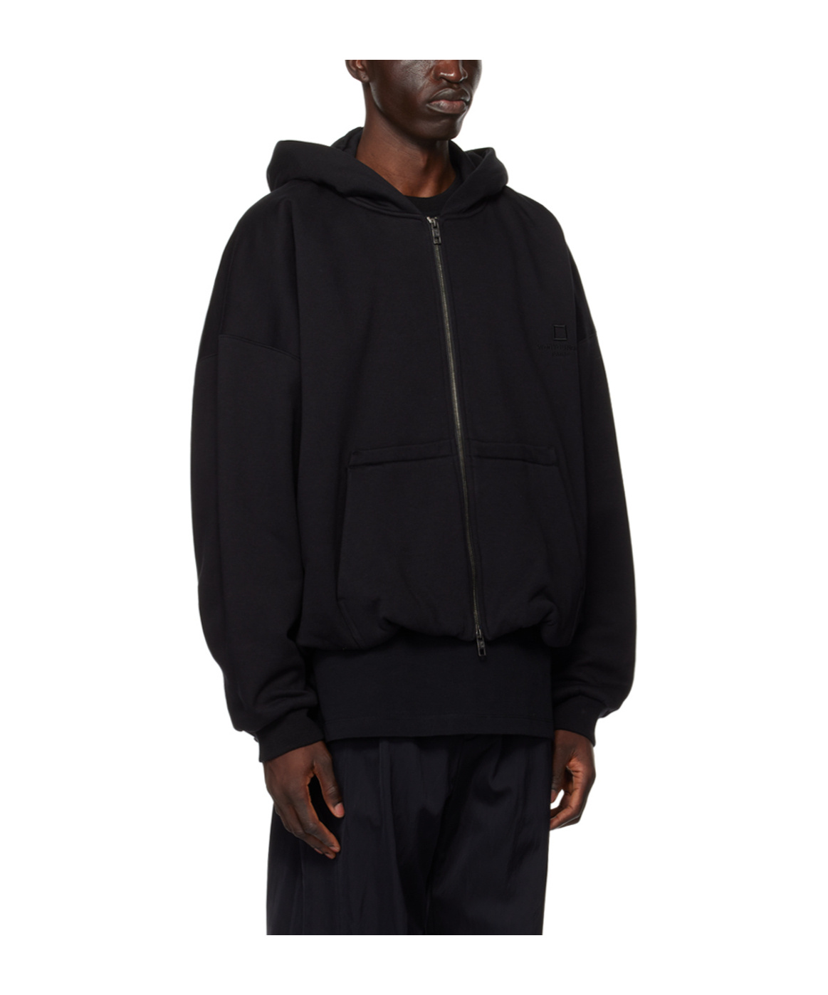 Wooyoungmi Pull Rope Hooded Zipper Hoodie In Black