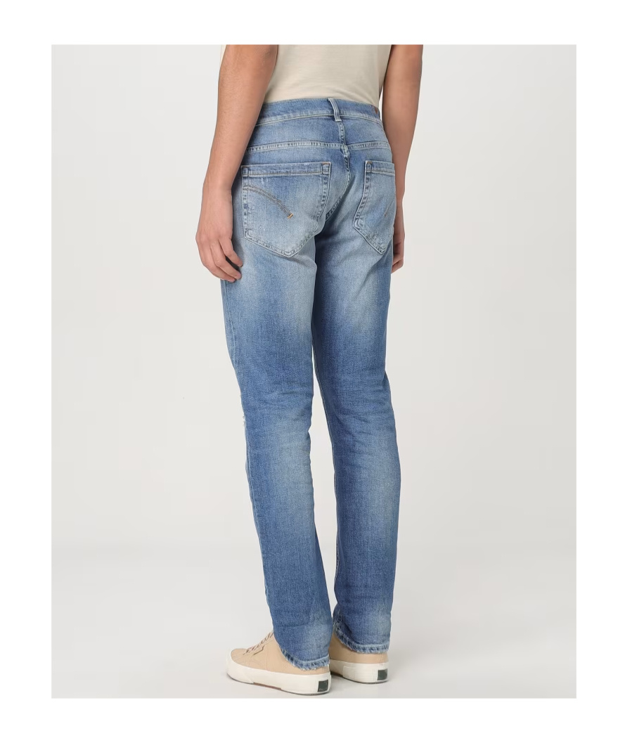 Dondup George Distressed Five-pocket Belted Trousers In Blue