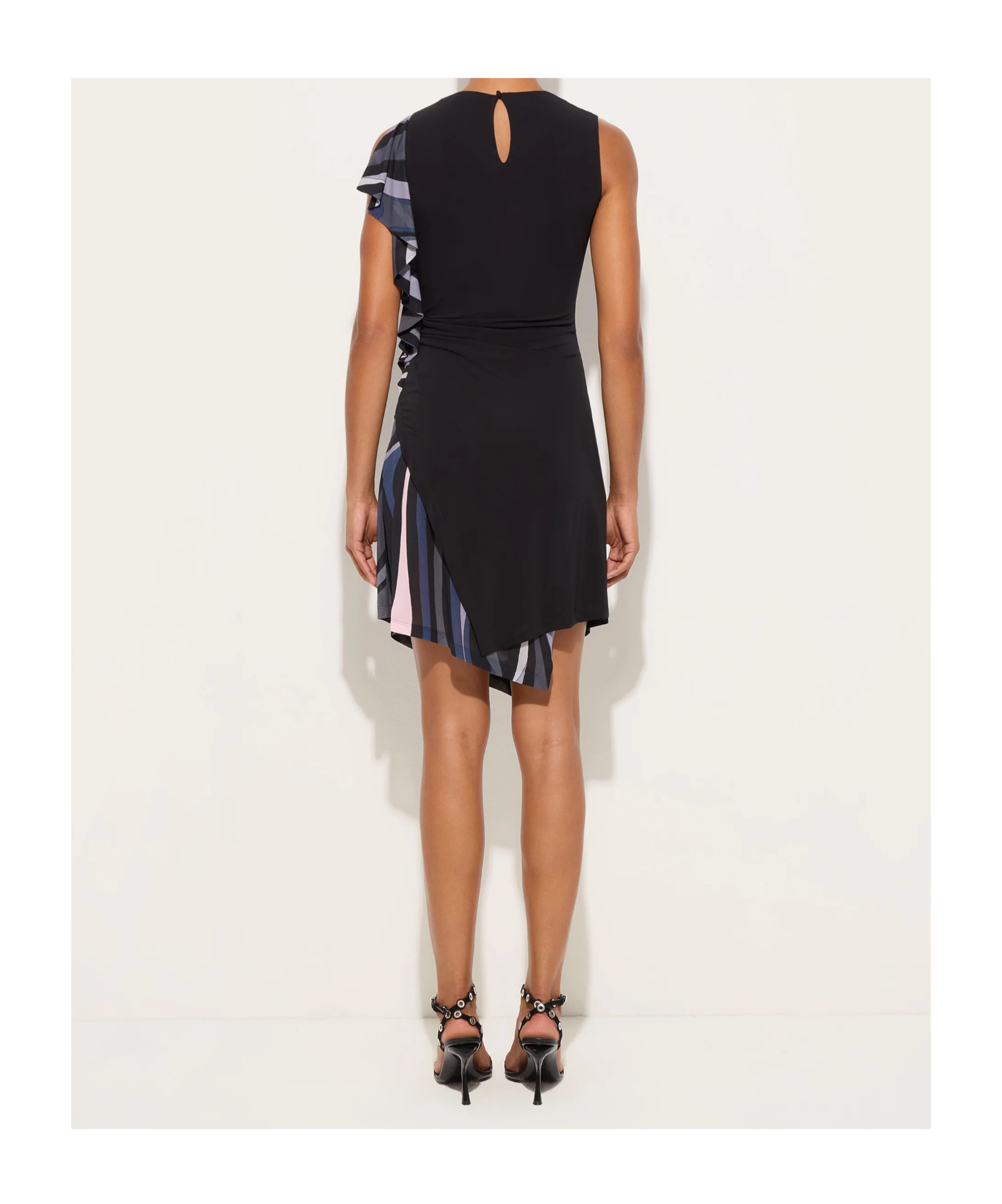 Pucci Marmo Print Drape Sleeveless Dress In Black
