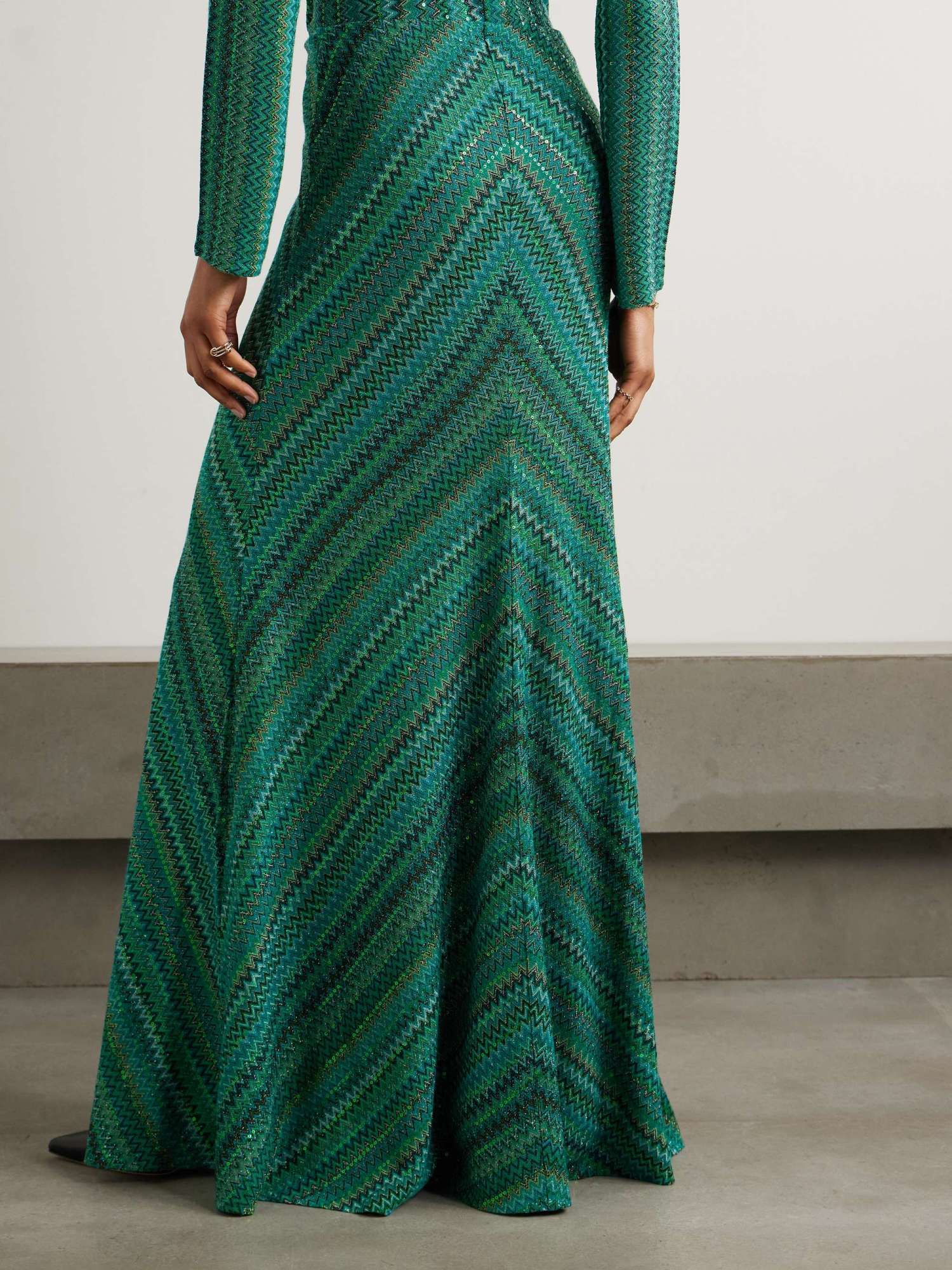 MISSONI SEQUINED STRIPED METALLIC CROCHET-KNIT MAXI SKIRT