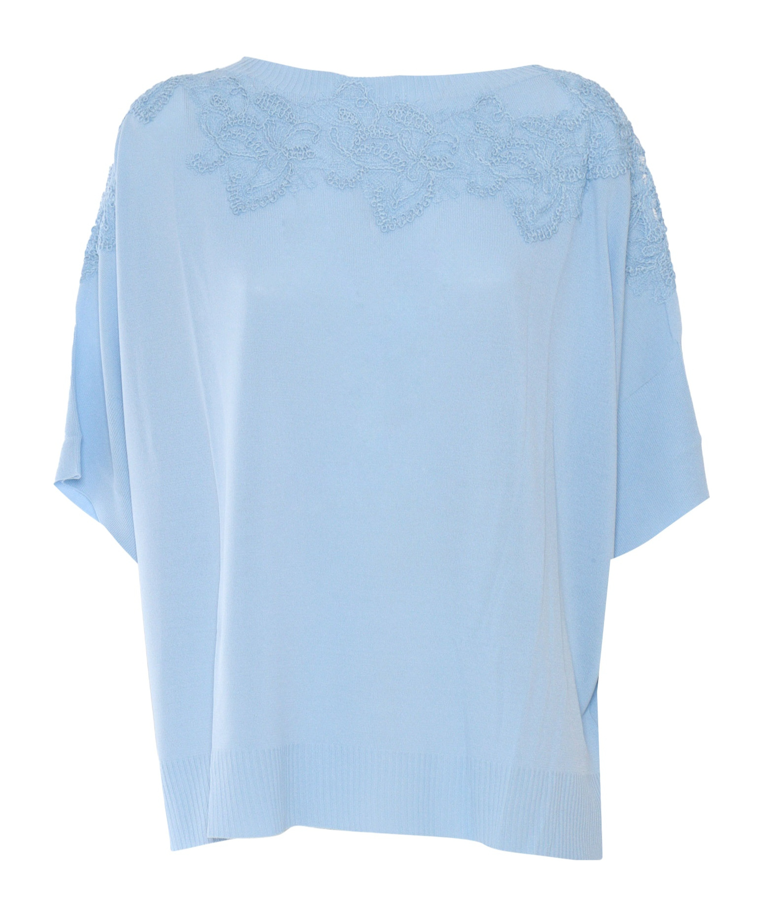 Ermanno Scervino Lace-embellished Short-sleeve Top In Blue