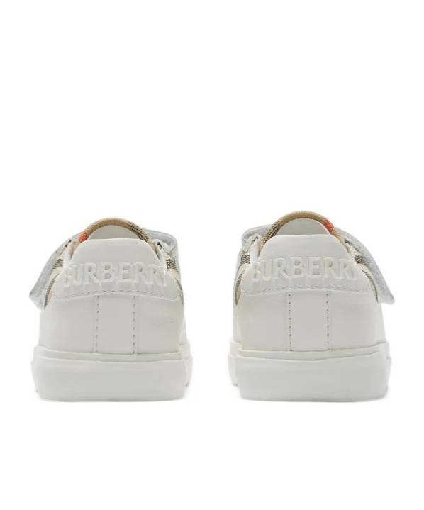 Burberry Childrens Check Cotton And Leather Sneakers In Multi