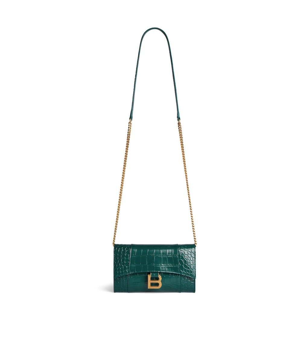 Balenciaga Women's Hourglass Wallet On Chain In Dark Emerald In Green