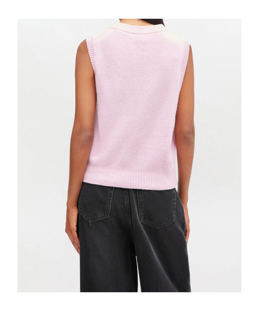 Ganni Puppy Wool-blend Crewneck Vest In Pink