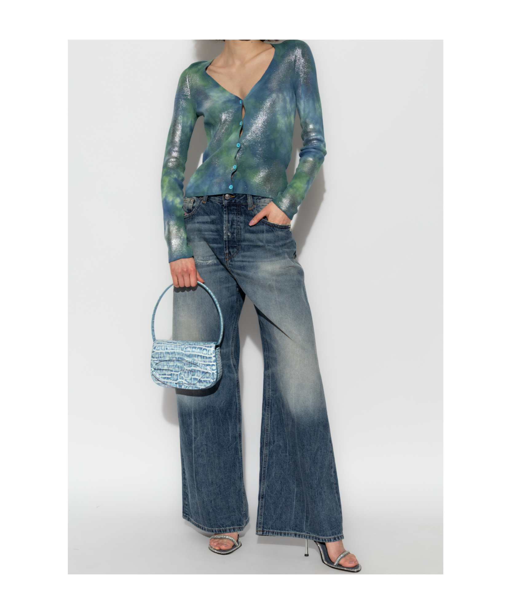 Diesel Tie-dye V-neck Cardigan In Blue