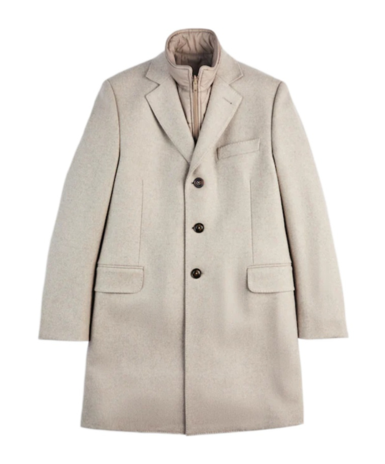 Fay Structured Light Beige Cashmere Coat With Notch Lapels And Flap Pockets In Gray