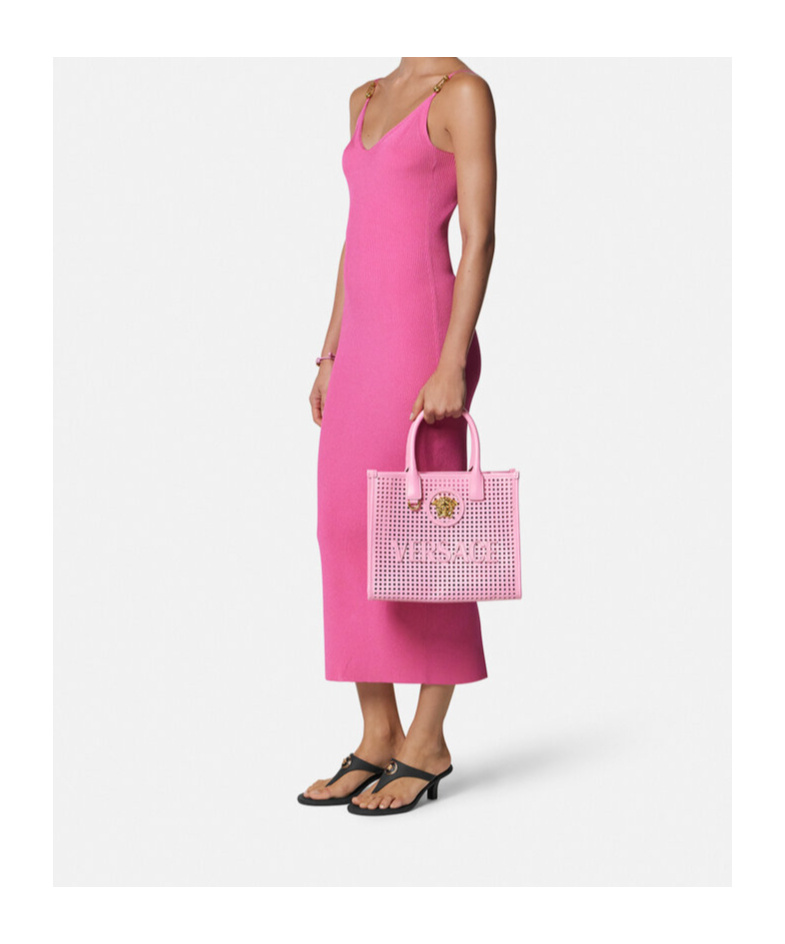 Versace Small La Medusa Laser-cut Tote Bag In Pink