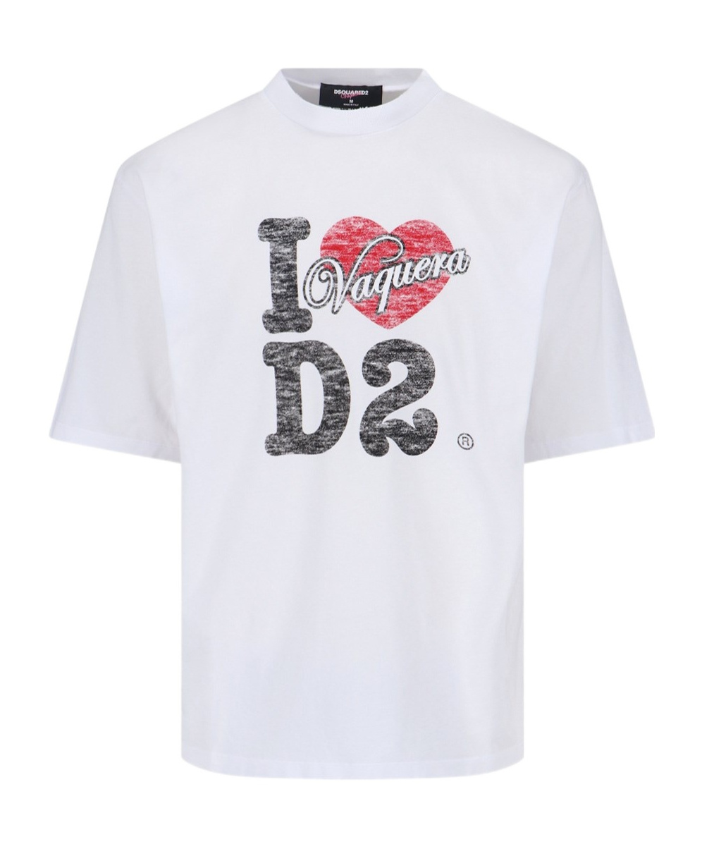 Dsquared2 Graphic Print Crew Neck Short Sleeve T-shirt In White