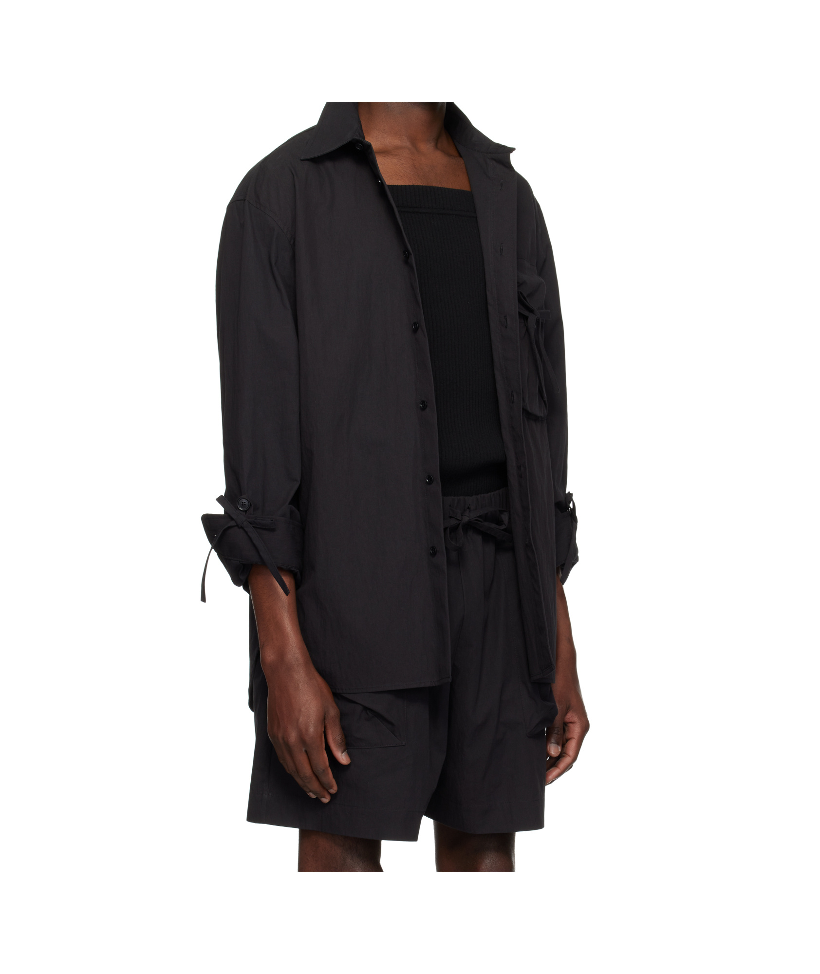 Simone Rocha Bow-detailed Waxed Cotton-blend Poplin Shirt In Black