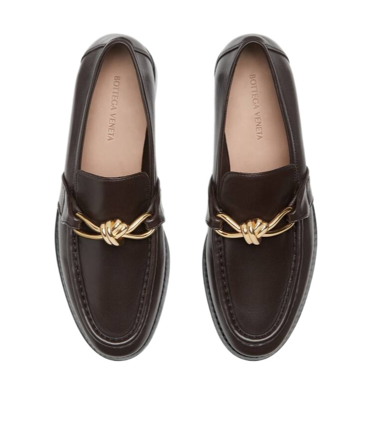 Bottega Veneta Astaire Leather Loafers Gold Detail In Black