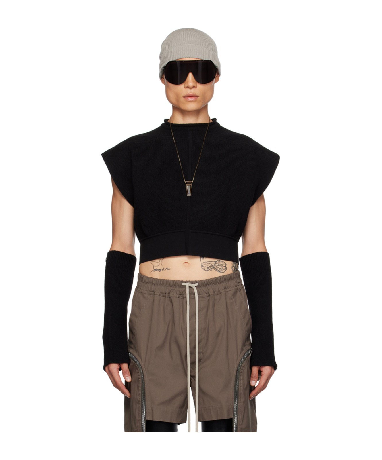 Rick Owens Black Cropped Sweater In Black