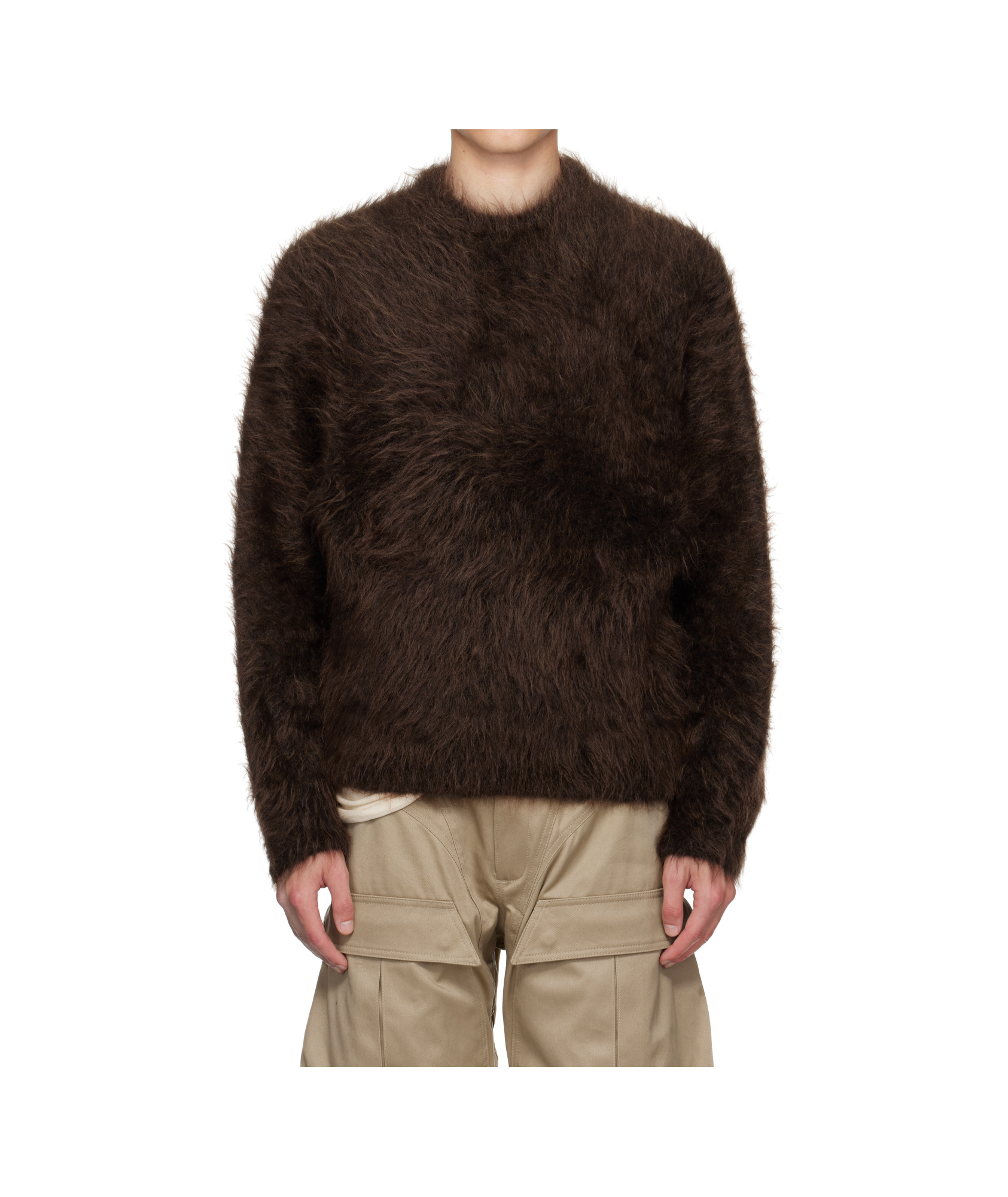 Mugler Fluffy Crew-neck Sweater In Brown